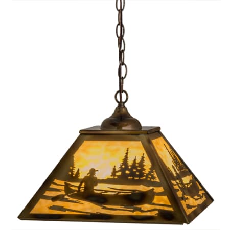 Meyda Tiffany Canoe at Lake 3 Light 23" Wide Pendant Burnished Brass