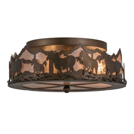 Meyda Tiffany Running Horses 3 Light 16" Wide Semi-Flush Drum Ceiling Fixture - Antique Copper Finish - GU24 Bulb Base Antique Copper