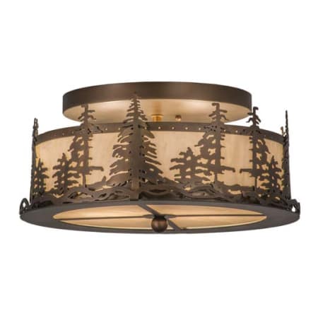 Meyda Tiffany Tall Pines 2 Light 16" Wide Semi-Flush Drum Ceiling Fixture with Cream Shade - Antique Copper Finish Antique Copper