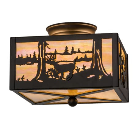 Meyda Tiffany Deer at Lake 2 Light 15" Wide Semi-Flush Square Ceiling Fixture - Oil Rubbed Bronze Finish Oil Rubbed Bronze