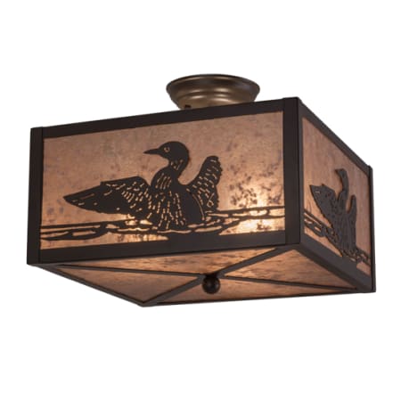 Meyda Tiffany Loon 3 Light 20" Wide Semi-Flush Square Ceiling Fixture with Silver Mica Shade - Timeless Bronze Finish Timeless Bronze