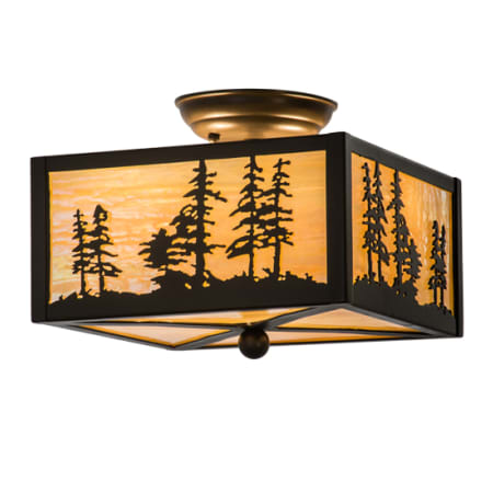 Meyda Tiffany Tall Pines 2 Light 14" Wide Semi-Flush Square Ceiling Fixture - Timeless Bronze Finish Timeless Bronze