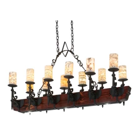 Meyda Tiffany Long Tudor 12 Light 60" Wide Linear Chandelier Natural Wood / Wrought Iron
