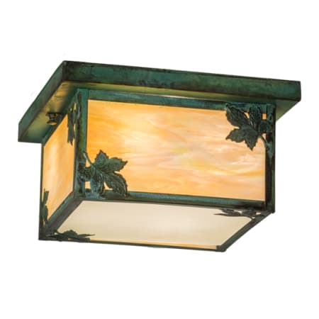 Meyda Tiffany Hyde Park Maple Leaf 4 Light 17" Wide Flush Mount Square Ceiling Fixture Verdigris