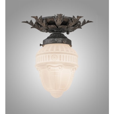 Meyda Tiffany Fancy Floral 9" Wide Semi-Flush Acorn Ceiling Fixture - Pewter / Antique Finish Pewter / Antique