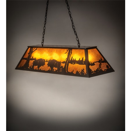 Meyda Tiffany Battling Buffalo 6 Light 48" Wide Linear Pendant Timeless Bronze