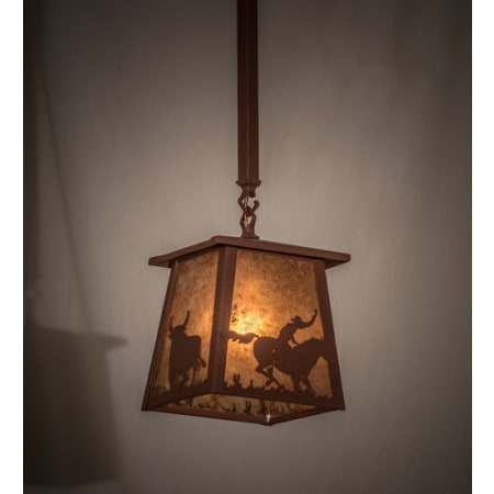 Meyda Tiffany Cowboy and Steer 10" Wide Pendant Rust