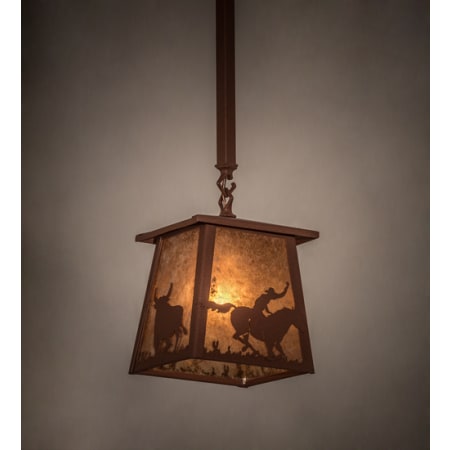 Meyda Tiffany Cowboy and Steer 10" Wide Pendant Rust