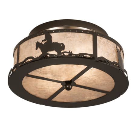 Meyda Tiffany Cowboy and Steer 2 Light 16" Wide Semi-Flush Drum Ceiling Fixture - Timeless Bronze Finish Timeless Bronze