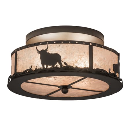 Meyda Tiffany Cowboy and Steer 2 Light 16" Wide Semi-Flush Drum Ceiling Fixture - Oil Rubbed Bronze Finish Oil Rubbed Bronze