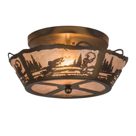 Meyda Tiffany Fly Fishing Creek 2 Light 17" Wide Semi-Flush Ceiling Fixture - Antique Copper / Burnished Finish Antique Copper / Burnished
