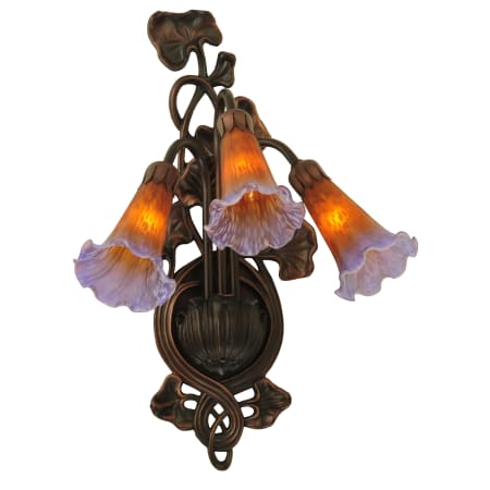 Meyda Tiffany 10.5" W Amber / Purple Pond Lily 3 Light Wall Sconce Amber Purple