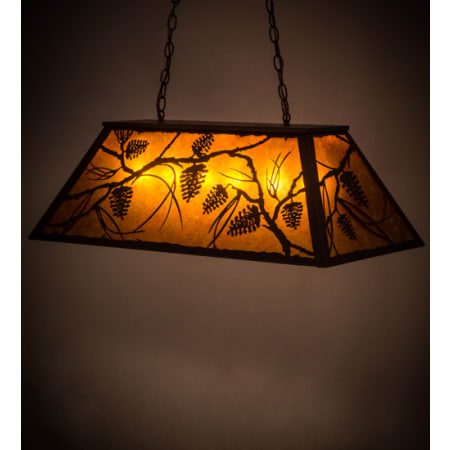 Meyda Tiffany Whispering Pines 6 Light 33" Wide Linear Pendant Mahogany Bronze