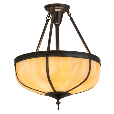 Meyda Tiffany Arts and Crafts 3 Light 18" Wide Semi-Flush Bowl Ceiling Fixture with Beige Iridescent Glass Shade - Craftsman Brown Finish Craftsman Brown