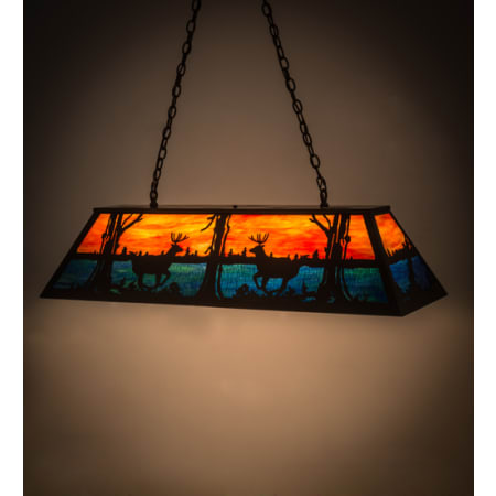 Meyda Tiffany Deer at Lake 6 Light 48" Wide Linear Pendant Timeless Bronze