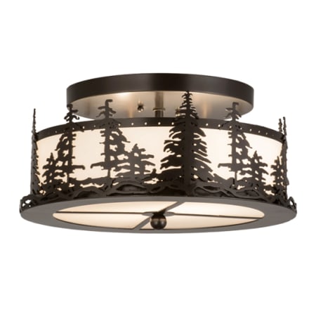 Meyda Tiffany Tall Pines 2 Light 16" Wide Semi-Flush Drum Ceiling Fixture with White Shade - Oil Rubbed Bronze Finish Oil Rubbed Bronze