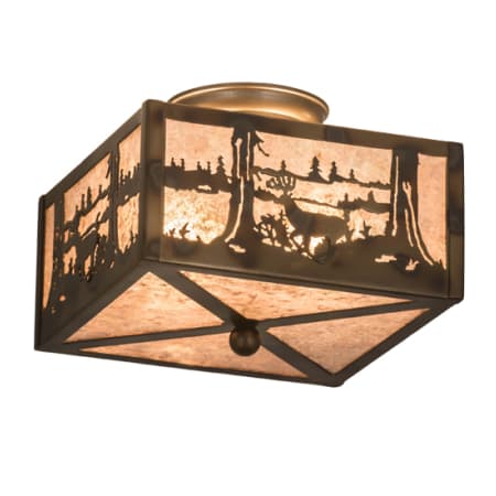 Meyda Tiffany Deer at Lake 2 Light 15" Wide Semi-Flush Square Ceiling Fixture - Antique Copper / Burnished Finish Antique Copper / Burnished