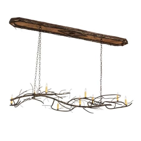 Meyda Tiffany Long Winter Solstice 9 Light 71" Wide Taper Candle Linear Chandelier Antique Copper / Natural Wood