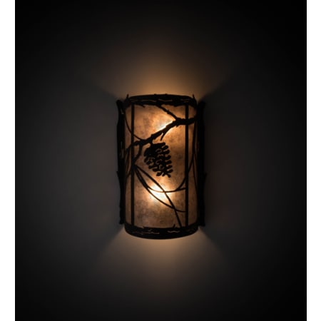 Meyda Tiffany Whispering Pines Left 2 Light 13" Tall Wall Sconce with Shade Satin Black Wrought Iron