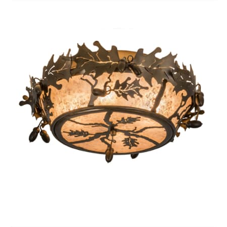 Meyda Tiffany Oak Leaf and Acorn 4 Light 20" Wide Semi-Flush Ceiling Fixture - Antique Copper Finish Antique Copper