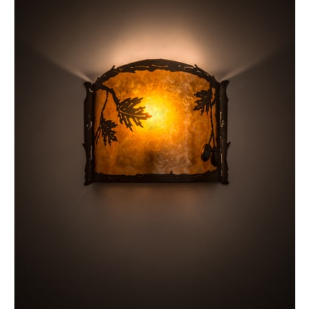 Meyda Tiffany Oak Leaf and Acorn 10" Tall Wall Sconce with Shade Amber Mica / Silver Mica