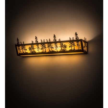 Meyda Tiffany Tall Pines 30" Wide Bath Bar with Shade Rust / Green Trees