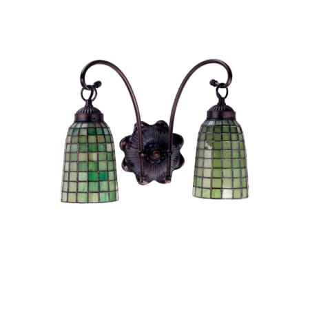 Meyda Tiffany Terra Verde 2 Light 14-1/2" Wide Bathroom Vanity Light with Tiffany Glass Shade Mahogany Bronze / Green