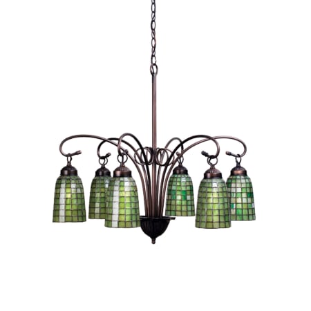 Meyda Tiffany Terra Verde 6 Light 27-1/2" Wide Chandelier with Tiffany Glass Shade Mahogany Bronze / Green