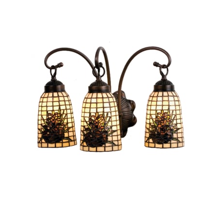 Meyda Tiffany Pine Barons 3 Light 18" Wide Bathroom Vanity Light with Tiffany Glass Shade Mahogany Bronze
