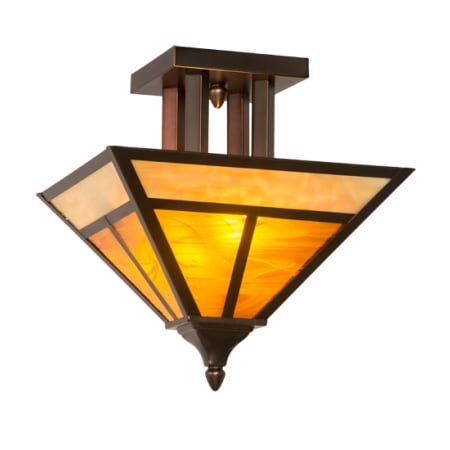 Meyda Tiffany T Mission 2 Light 19" Wide Semi-Flush Ceiling Fixture - Craftsman Brown / Mahogany Bronze Finish Craftsman Brown / Mahogany Bronze