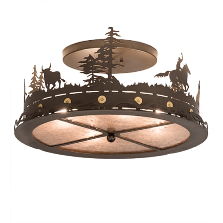 Meyda Tiffany Cowboy and Steer 4 Light 22" Wide Semi-Flush Drum Ceiling Fixture Bronze