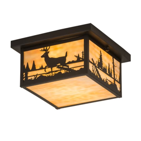 Meyda Tiffany Hyde Park Deer Creek 2 Light 17" Wide Flush Mount Square Ceiling Fixture - Textured Black Finish Textured Black