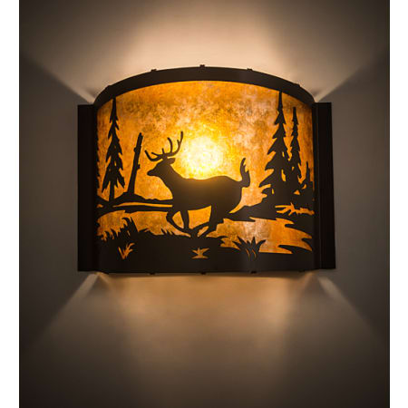 Meyda Tiffany Deer at Lake 10" Tall Wall Sconce with Shade Timeless Bronze
