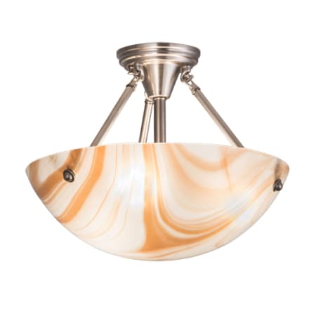 Meyda Tiffany Metro 3 Light 16" Wide Semi-Flush Bowl Ceiling Fixture with Beige Swirl Glass Shade - Brushed Nickel Finish Brushed Nickel