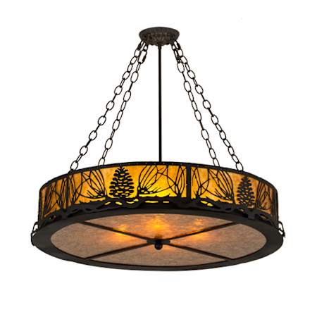 Meyda Tiffany Mountain Pine 8 Light 30" Wide Semi-Flush Drum Ceiling Fixture - Antique Copper Finish Antique Copper