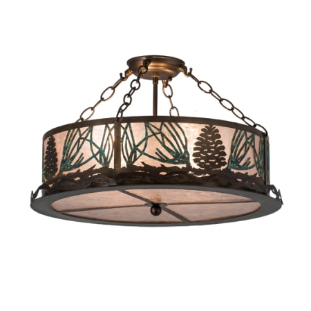 Meyda Tiffany Mountain Pine 4 Light 23" Wide Semi-Flush Drum Ceiling Fixture - Antique Copper Finish Antique Copper