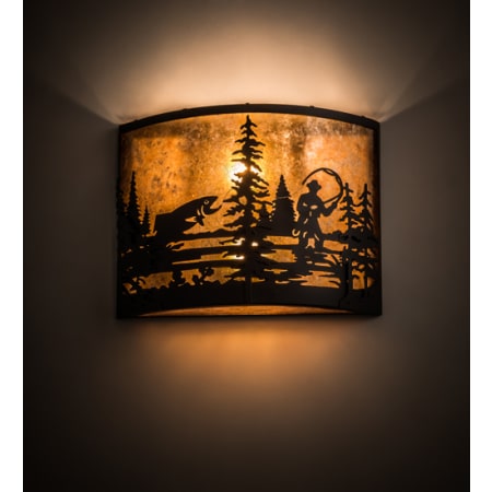 Meyda Tiffany Fly Fishing Creek 2 Light 12" Tall Wall Sconce Oil Rubbed Bronze