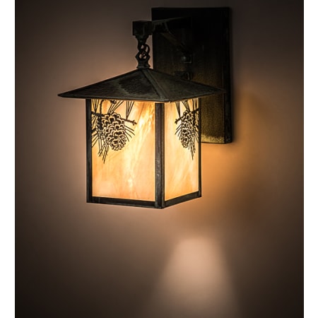 Meyda Tiffany Seneca Winter Pine 14" Tall Wall Sconce with Shade Craftsman Verdigris