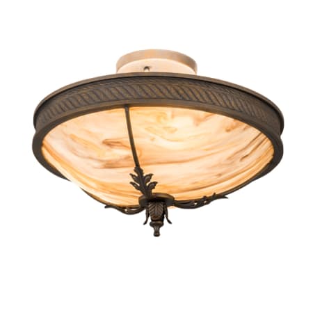 Meyda Tiffany Hoja 3 Light 15" Wide Semi-Flush Bowl Ceiling Fixture - French Bronzed Finish French Bronzed