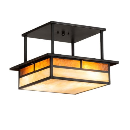 Meyda Tiffany Hyde Park "T" Mission 2 Light 25" Wide Semi-Flush Square Ceiling Fixture Craftsman Brown