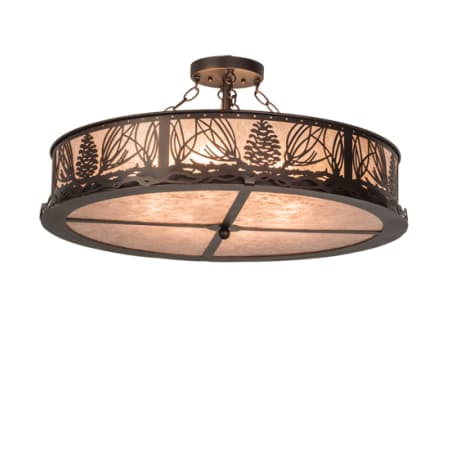 Meyda Tiffany Mountain Pine 8 Light 30" Wide Semi-Flush Drum Ceiling Fixture - Mahogany Bronze Finish Mahogany Bronze