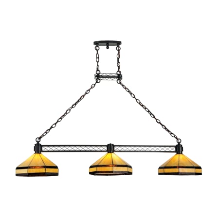 Meyda Tiffany Top Ridge 3 Light 62" Wide Linear Chandelier with Tiffany Glass Shade Timeless Bronze