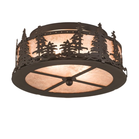Meyda Tiffany Tall Pines 2 Light 16" Wide Semi-Flush Drum Ceiling Fixture with Silver Mica Shade - Oil Rubbed Bronze Finish Oil Rubbed Bronze