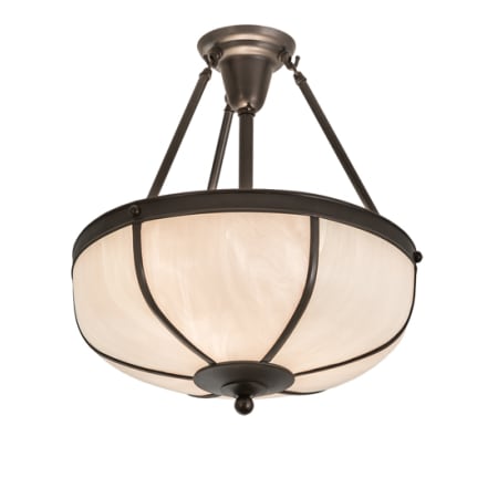 Meyda Tiffany Arts and Crafts 3 Light 18" Wide Semi-Flush Bowl Ceiling Fixture with White Glass Shade - Craftsman Brown Finish Craftsman Brown