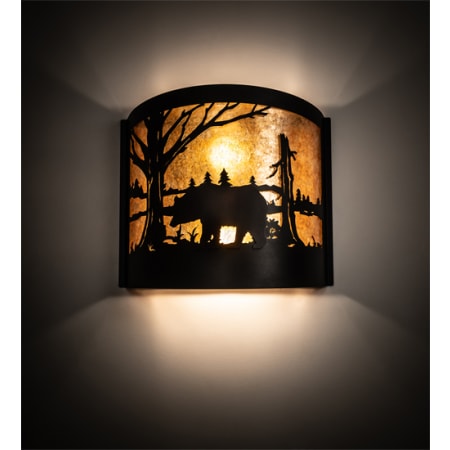 Meyda Tiffany Bear at Lake 2 Light 15" Tall Wall Sconce with Shade Textured Black