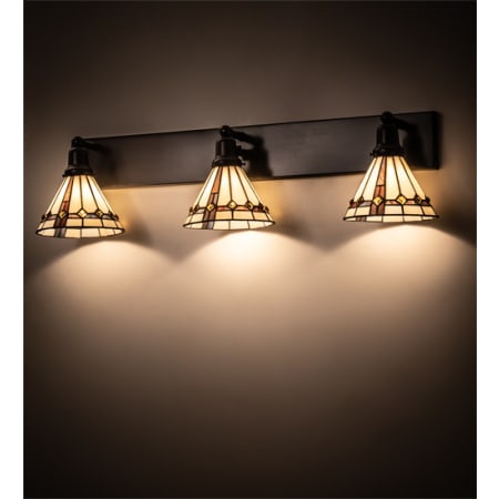 Meyda Tiffany Belvidere 3 Light 38" Wide Vanity Light Craftsman Brown