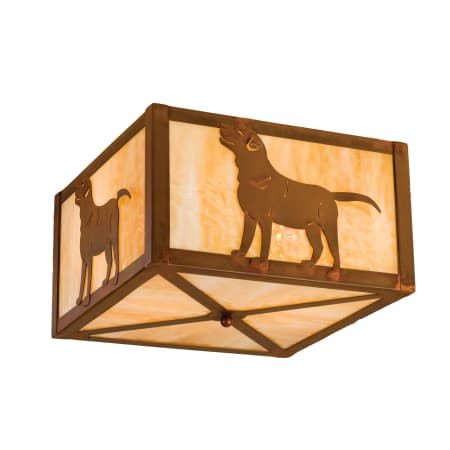 Meyda Tiffany 17" Square Labrador Retriever Flush Mount Ceiling Fixture Rust