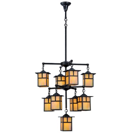 Meyda Tiffany Hyde Park 9 Light 32" Wide Chandelier with Yellow Glass Shade Craftsman Brown