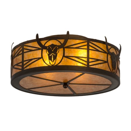 Meyda Tiffany Steer Skull 4 Light 23" Wide Semi-Flush Drum Ceiling Fixture Antique Copper