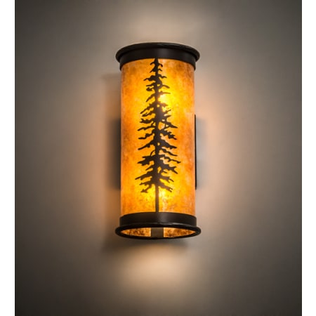 Meyda Tiffany Tall Pines 2 Light 12" Tall Hand Crafted Wall Sconce with Cylinder Shade Black Satin Wrought Iron